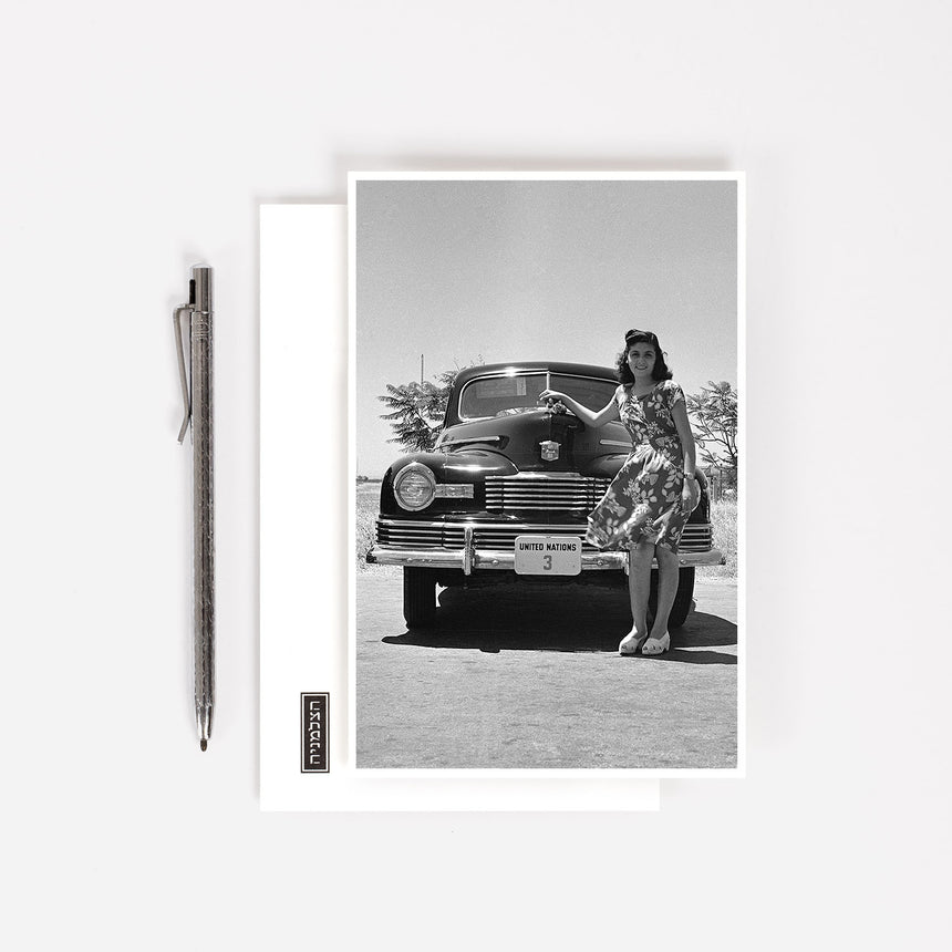 Postcard: Girl and Car, 1947